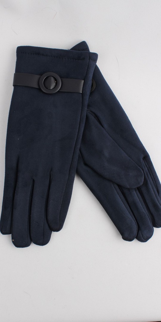 Winter ladies faux suede glove w self buckle trim navy Style; S/LK4393 image 0